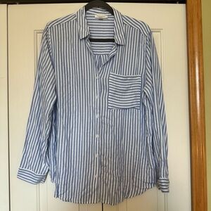 beachlunchlounge blue and white‎ striped long sleeve oversized blouse